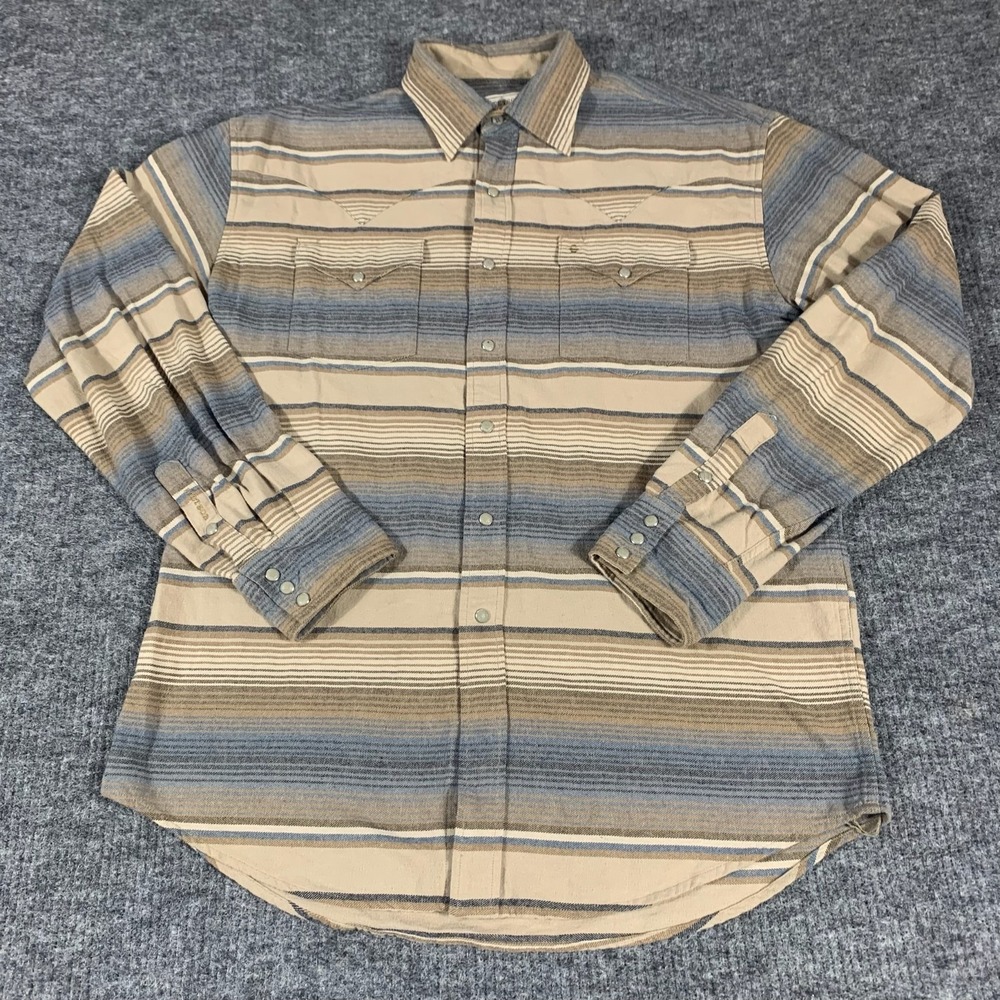 Stetson Shirt Mens L Beige Striped Pearl Snap Southwestern Flannel Heavyewight